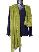 large green georgette embroidered stole 