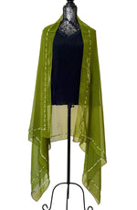 large green georgette embroidered stole 