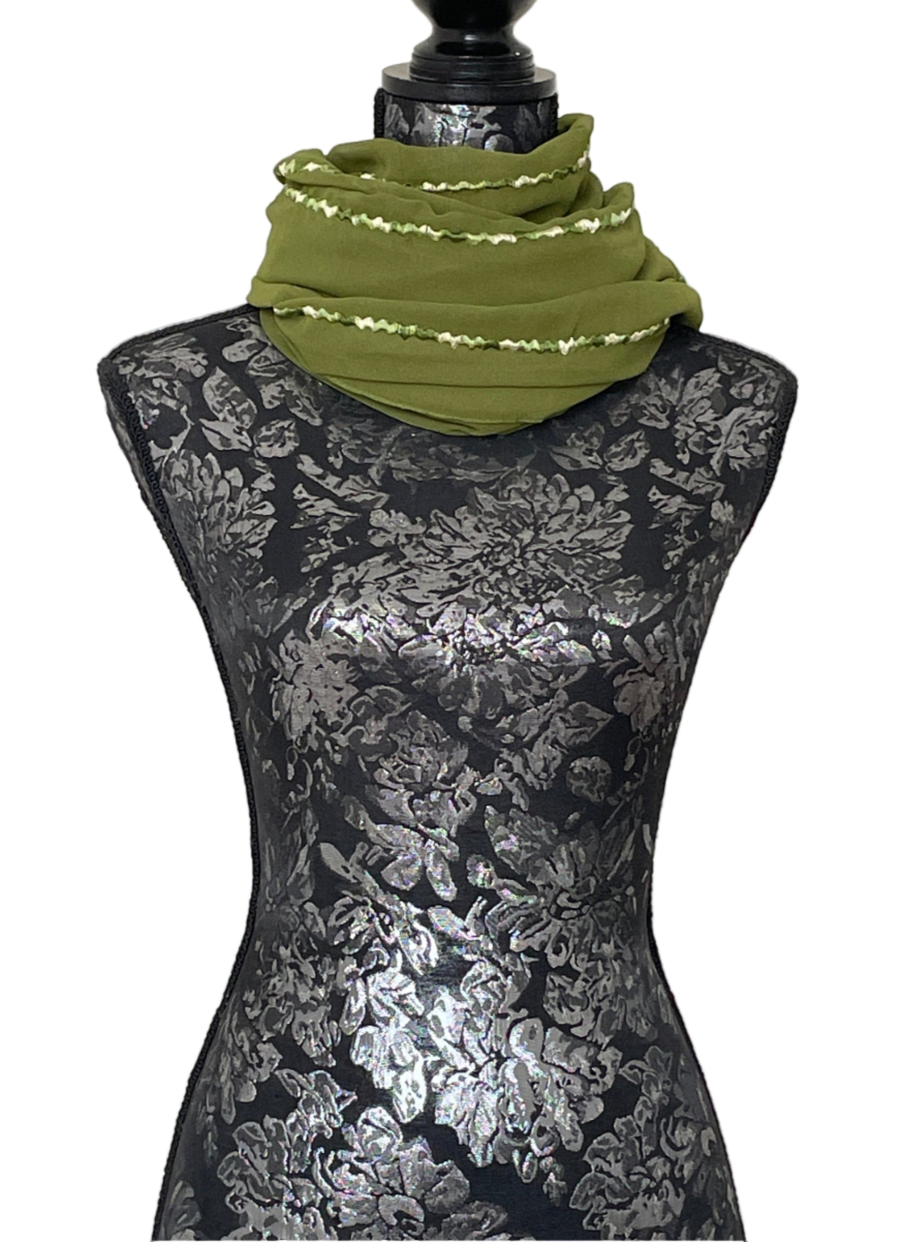 large green georgette embroidered stole 