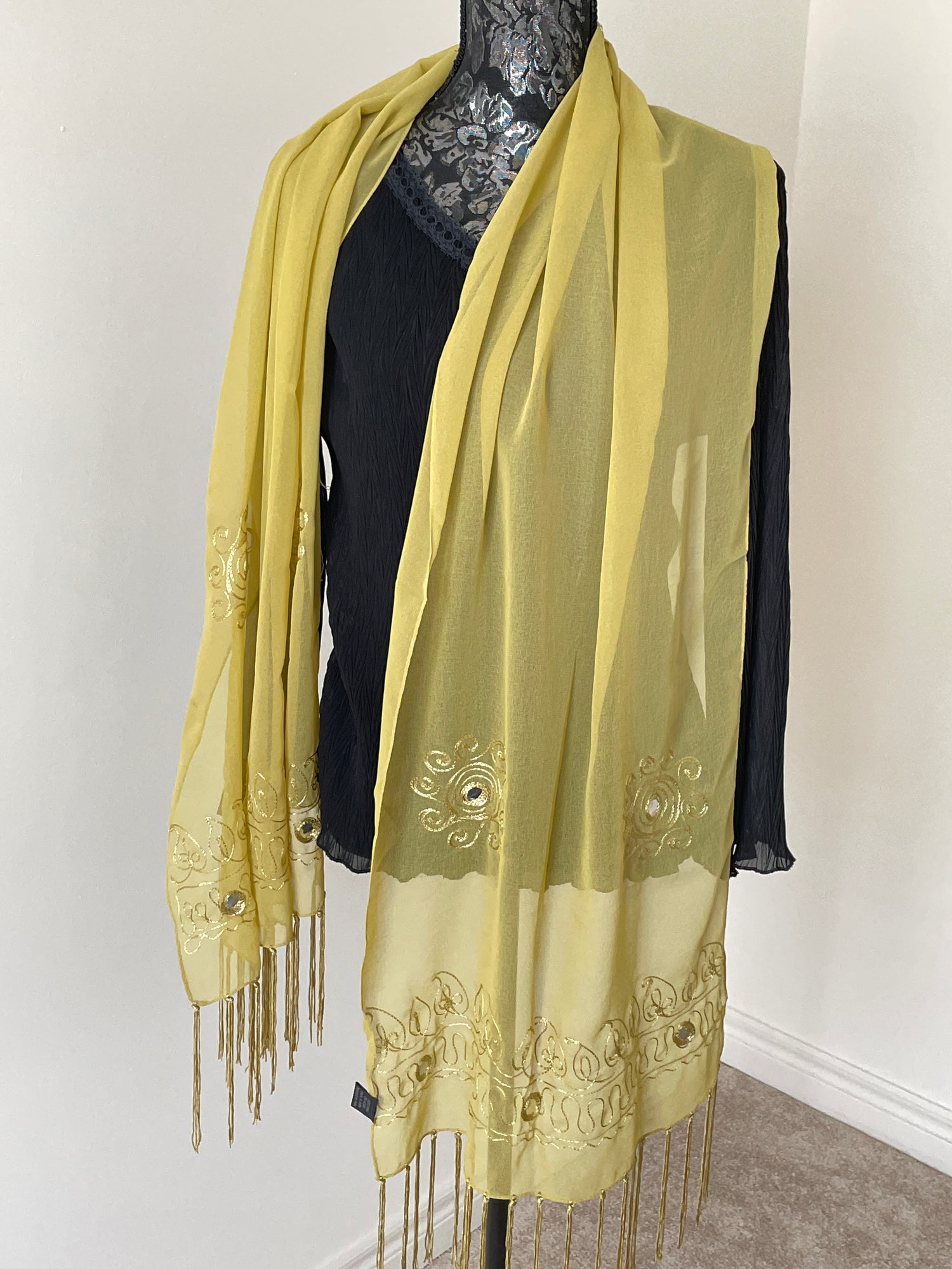 solid georgette scarf with sequins and tassels